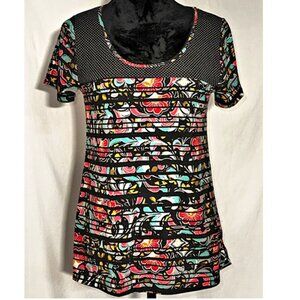 Lularoe Flowered Top, Black with Red, Blue Flowers, XS